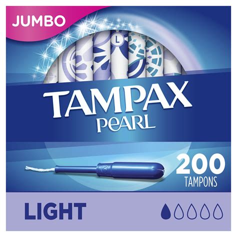 Tampax Pearl Light Absorbency Plastic Tampons, Unscented, 200 ct ...