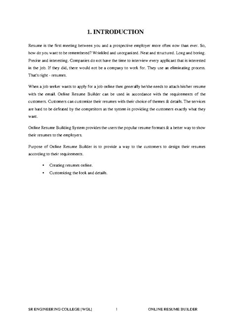 Pdfcoffee - 1. INTRODUCTION Resume is the first meeting between you and ...