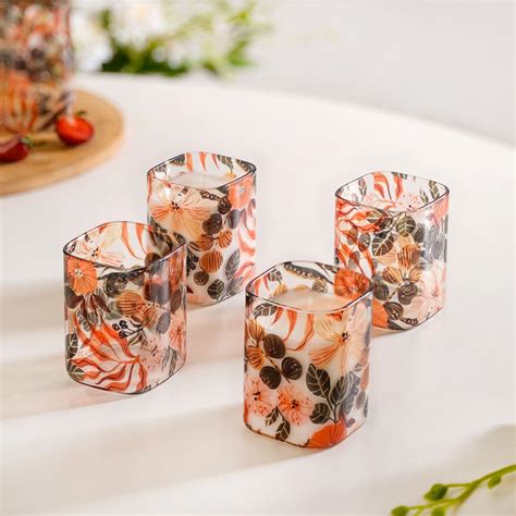 Orange Poppy Printed Glass Tumblers Set Of 4 230ml Online - Premium ...