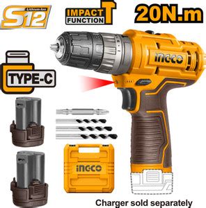 INGCO Cordless Imapct Drill , Variable Speed, 2pcs 1.5Ah Batteries, 12V ...