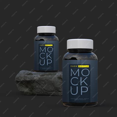 Premium PSD | Black plastic supplement bottle branding label mockup
