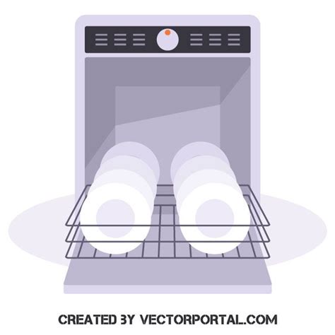 Dishwasher Clip Art: Open Dishwasher with White Plates