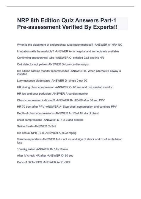 NRP 8th Edition Quiz Answers Part-1 Pre-assessment Verified By Experts ...