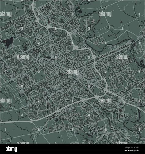 Map of Kitchener in Canada in a smooth dark style. Contains layered vector with roads water ...