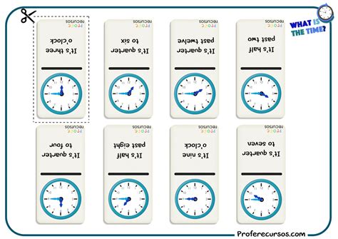 Reloj para practicar la hora en inglés, acompañado de tarjetas y dominó