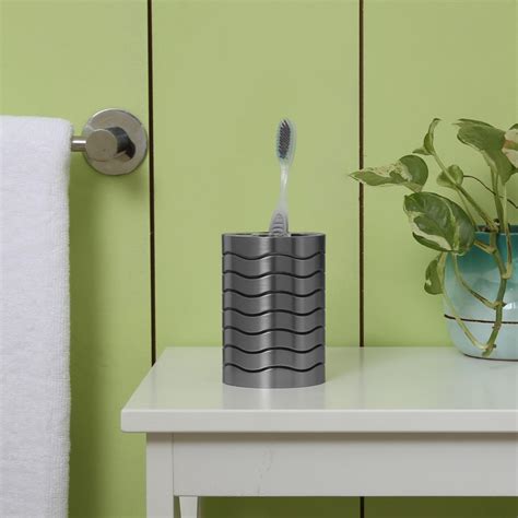 Buy Hudson Textured Silver Round Tooth Brush Holder Ceramic - 7.3 cm x ...