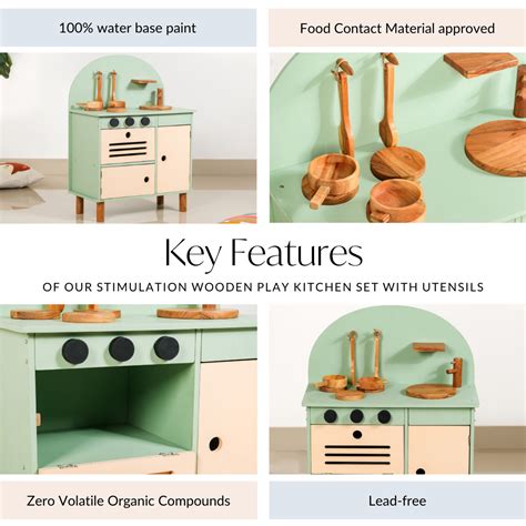 Stimulation Wooden Play Kitchen Set With Utensils Online - Premium ...