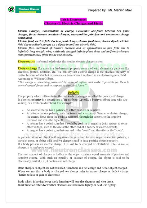 Image result for Physics Class 12 Chapter 1 Notes