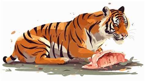 Tiger Eating Meat Vector Illustration Cartoon | Premium AI-generated vector