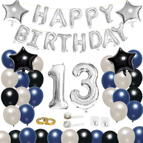 Buy Elecrainbow 13th Birthday Decorations Kit for Navy Blue,Black ...