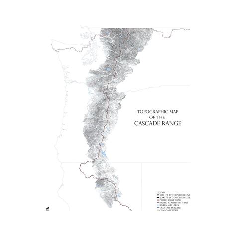 Cascade Mountain Range Map featuring the Pacific Crest Trail - Muir Way
