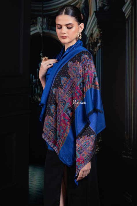 Pashtush Womens Bamboo Stole, Royal Darbar Palla, Lapiz Blue – Pashtush ...