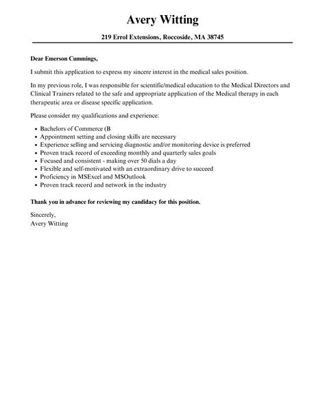 Cover Letter For Medical Device Sales at Nathan Brodzky blog