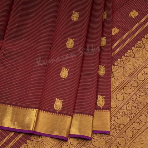 Maroon Striped Silk Saree And Gold Zari Border – Kumaran Silks