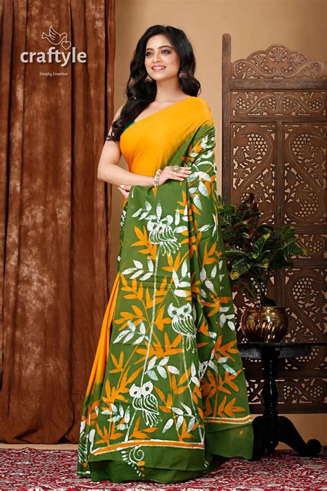 Floral Design Elegant Handmade Batik Pure Cotton Saree – Craftyle