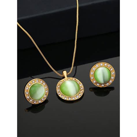 Buy Estele Gold Plated Circular Designer Necklace Set with Green Pearl ...