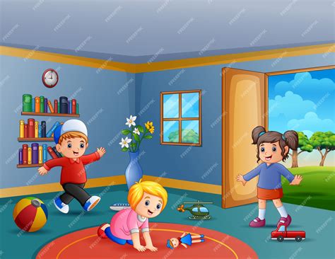 Children playing their toys inside the room | Premium Vector