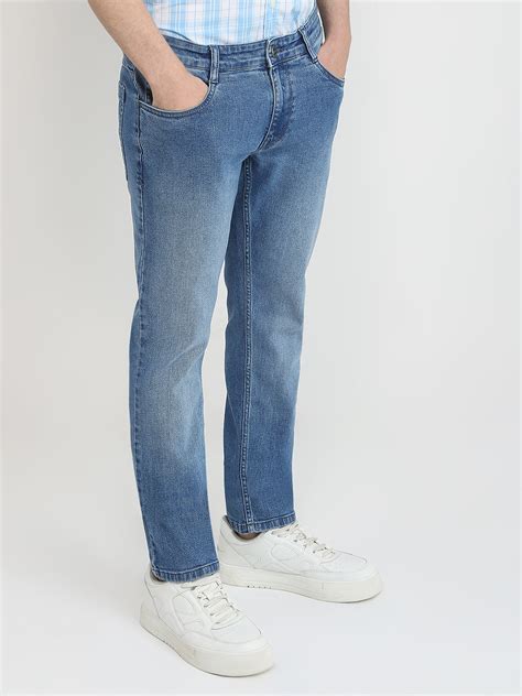 Parx Men Blue Twill Low Rise Tapered Fit Cotton Blend Jeans – MyRaymond