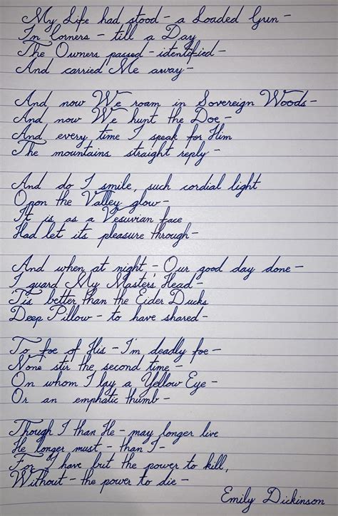 2 months of relearning cursive. Emily Dickinson is wonderful to ...