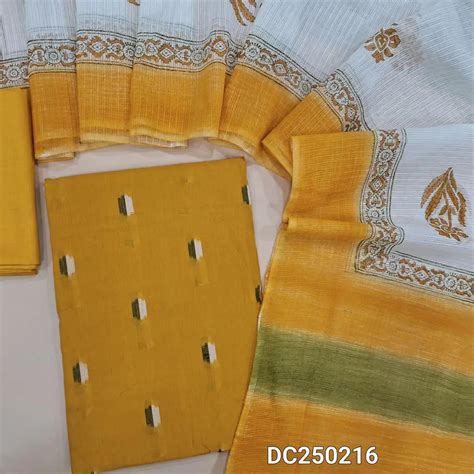 Yellow south handloom cotton unstitched salwar material DC250216- Neidhal