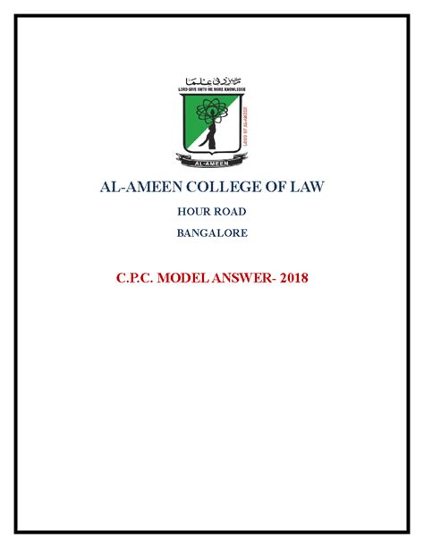 Cpc.model answer-5SEM - AL-AMEEN COLLEGE OF LAW HOUR ROAD BANGALORE C.P ...