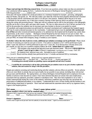 Fillable Online Burlington Animal Hospital Sedation Form 72015 Fax ...