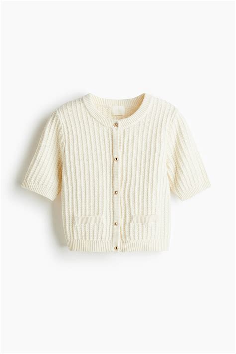 Textured-knit cardigan - Cream - Ladies | H&M IN