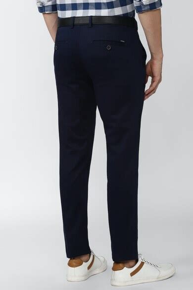 Peter England Casuals Casual Trousers, Men Navy Solid Super Slim Fit ...