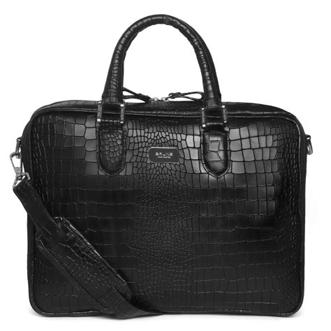 Black Deep Cut Textured Leather Laptop/Office Bag with Silver Accessor