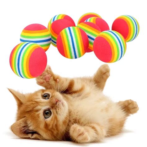 KUTKUT Pack of 10 Foam Balls for Cats, Colorful Rainbow Ball Cat Toy S