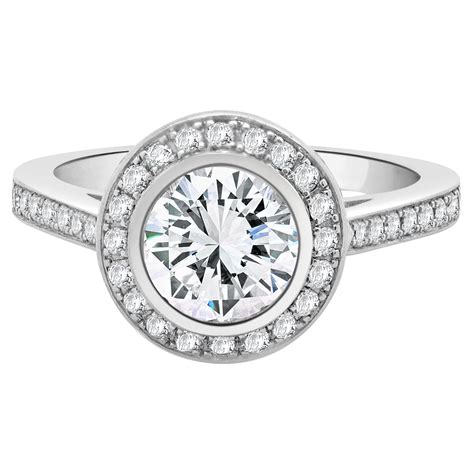 Octagonal Bezel Set Diamond Engagement Ring For Sale at 1stDibs