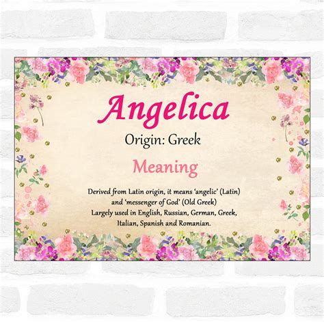 Angelica Name Meaning Floral Certificate - Party Animal Print