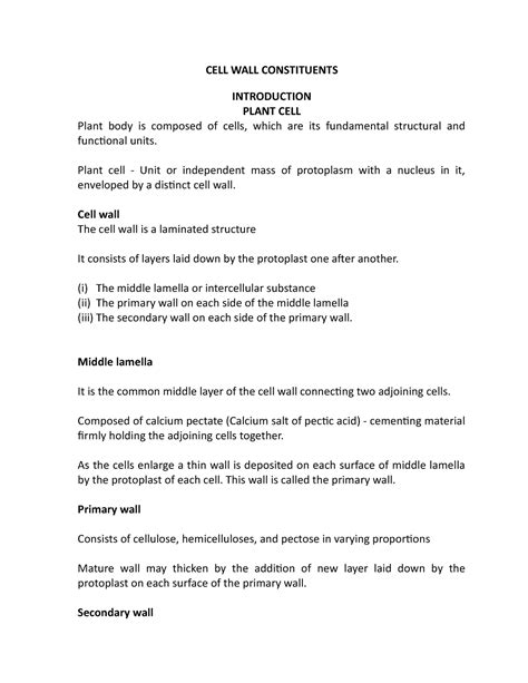 CELL WALL Constituents - CELL WALL CONSTITUENTS INTRODUCTION PLANT CELL ...