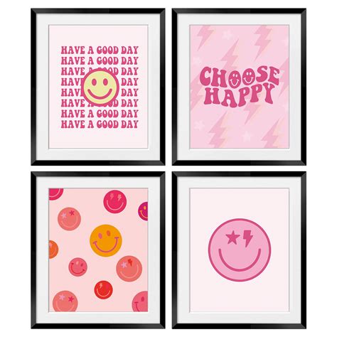 Buy OGILRE Pink Smiley Face Preppy Inspirational Quotes Choose Happy ...