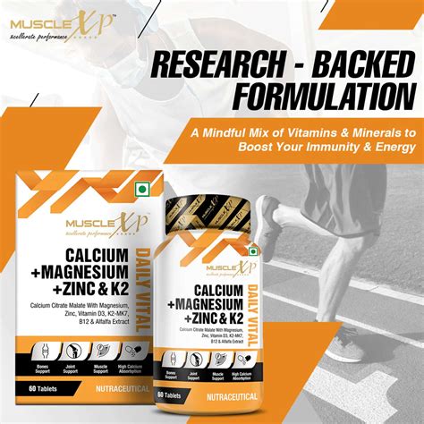 Buy MUSCLEXP CALCIUM + MAGNESIUM + ZINC & K2-MK7 DAILY VITAL, 60 ...
