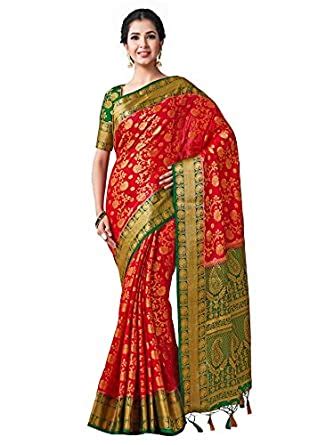 Buy MIMOSA Kanjivaram Style Art silk saree Color: Red at Amazon.in