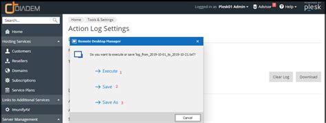 How to check and download Action Log in Plesk - Diadem Technologies ...