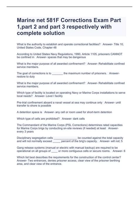 Marine net 581F Corrections Exam Part 1,part 2 and part 3 respectively ...