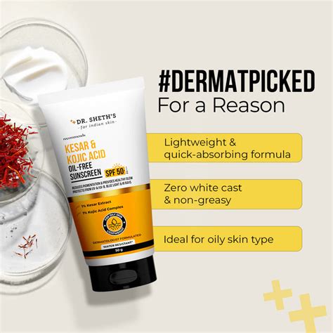 Kesar & Kojic Acid Oil Free Sunscreen - 50g – Dr Sheth's