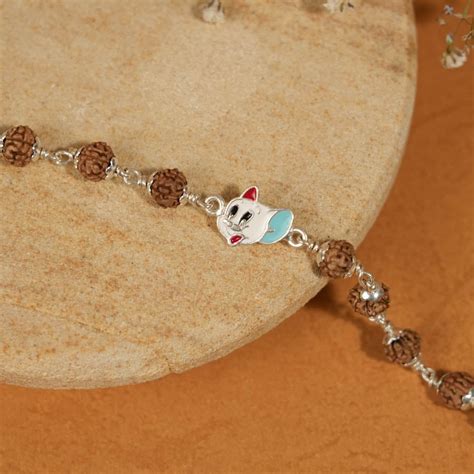 Rudraksha Silver Bracelet Tom Cat Single Line for Kids – Prinjal Jewels