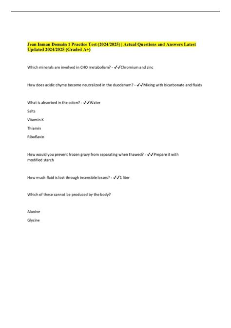 Jean Inman Domain 1 Practice Test (2024/2025) | Actual Questions and ...