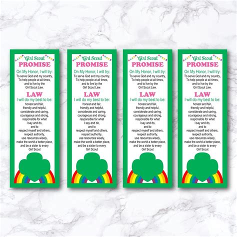 Girl Scout Promise and Law Bookmark, Troop Leader, GS Handout, Girl ...
