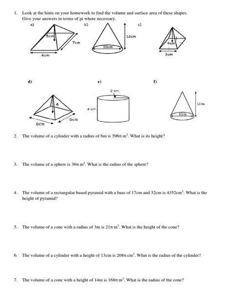 Image result for Volume of Rectangular Pyramid and Cylinder Worksheet