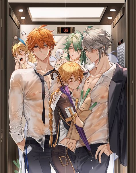 aether, tartaglia, alhaitham, kaveh, baizhu, and 1 more (genshin impact) drawn by pnk_crow ...