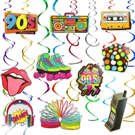 SJUNJIE 32 Pieces 90s Hanging Swirls Set 90s Theme Party Decorations ...