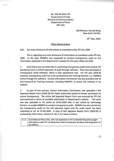 Suo Motu disclosure of Information as Mandated under RTI Act, 2005