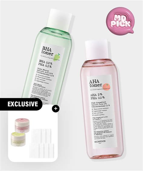 스킨푸드 [MD'PICK/증정] 🩷핑크자몽/샤인머스캣🩷 토너 200ml 2종 세트 (7매입솜 5개/딸기&레몬푸드마스크15ml증정)