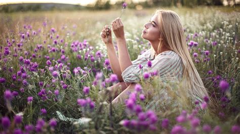 Download wallpaper field, summer, girl, flowers, nature, hair, Sergey ...