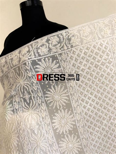 Ivory Pearl & Chikankari Hand Embroidered Saree – Dress365days