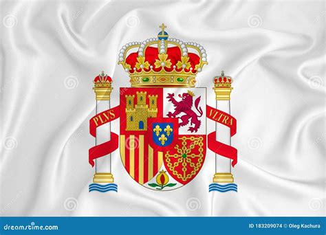 A Developing White Flag with the Coat of Arms of Spain. Country Symbol ...